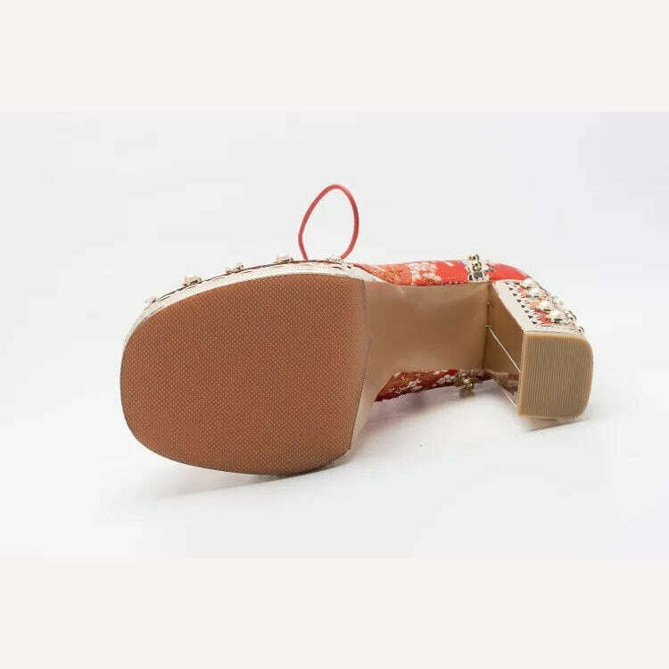 KIMLUD, Pearl/Rhinestone Satins Short Boots Waterproof Platform Diamond Decoration Chelsea Short Boots Large 34-43 High Heel Women Shoes, KIMLUD Womens Clothes