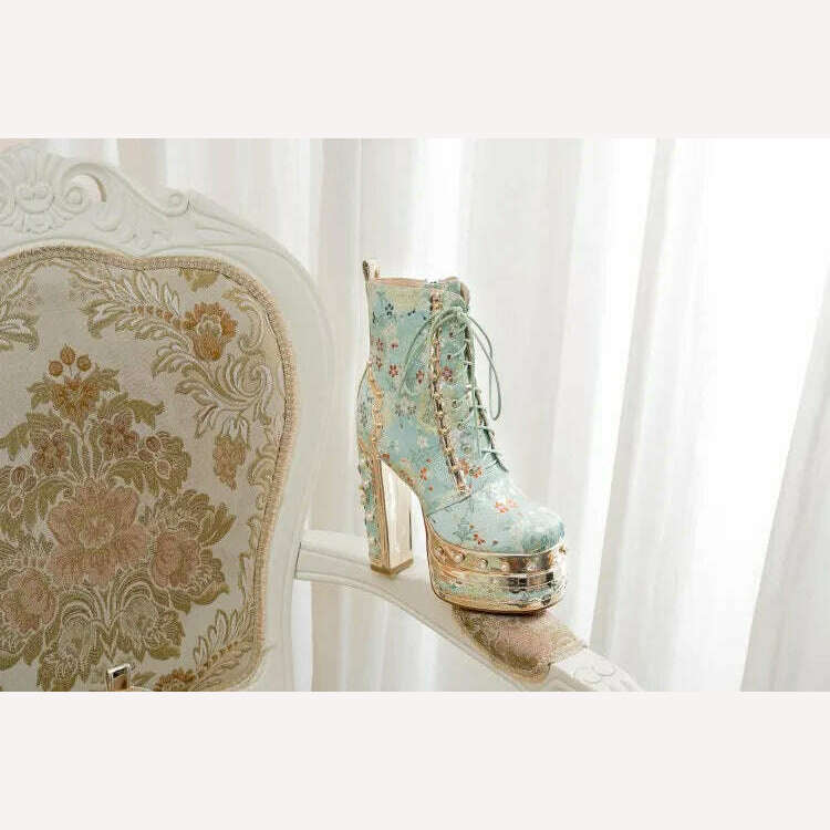 KIMLUD, Pearl/Rhinestone Satins Short Boots Waterproof Platform Diamond Decoration Chelsea Short Boots Large 34-43 High Heel Women Shoes, KIMLUD Womens Clothes