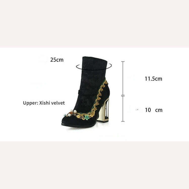 KIMLUD, Pearl/Rhinestone Satins Short Boots Waterproof Platform Diamond Decoration Chelsea Short Boots Large 34-43 High Heel Women Shoes, KIMLUD Womens Clothes