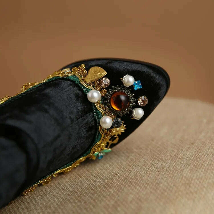 KIMLUD, Pearl/Rhinestone Satins Short Boots Waterproof Platform Diamond Decoration Chelsea Short Boots Large 34-43 High Heel Women Shoes, KIMLUD Womens Clothes