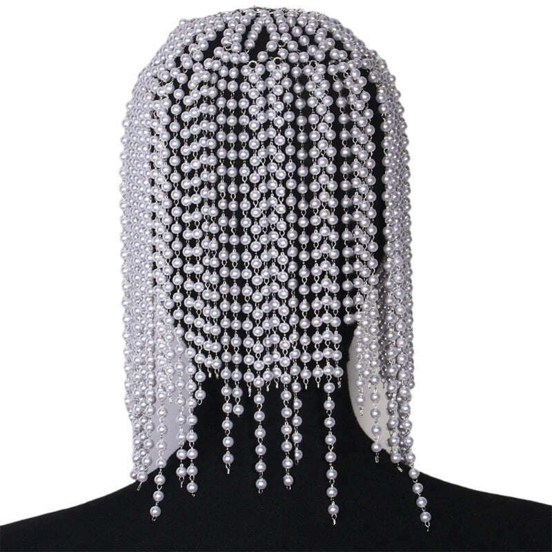 Pearls Tassels Headdress Fashionable Headwear Elegant Bridal Head Chain Hat Ornament Embellished Accessory for Head - KIMLUD