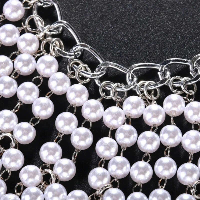 Pearls Tassels Headdress Fashionable Headwear Elegant Bridal Head Chain Hat Ornament Embellished Accessory for Head - KIMLUD