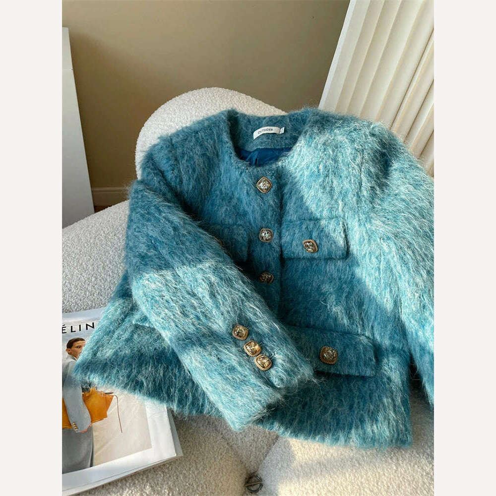 KIMLUD, PEIRESA High Quality Woolen Jacket For Women 2023 Winter New O Neck Long Sleeve Single Breasted Short Coat Office Lady Clothes, Regular thickness / S, KIMLUD APPAREL - Womens Clothes