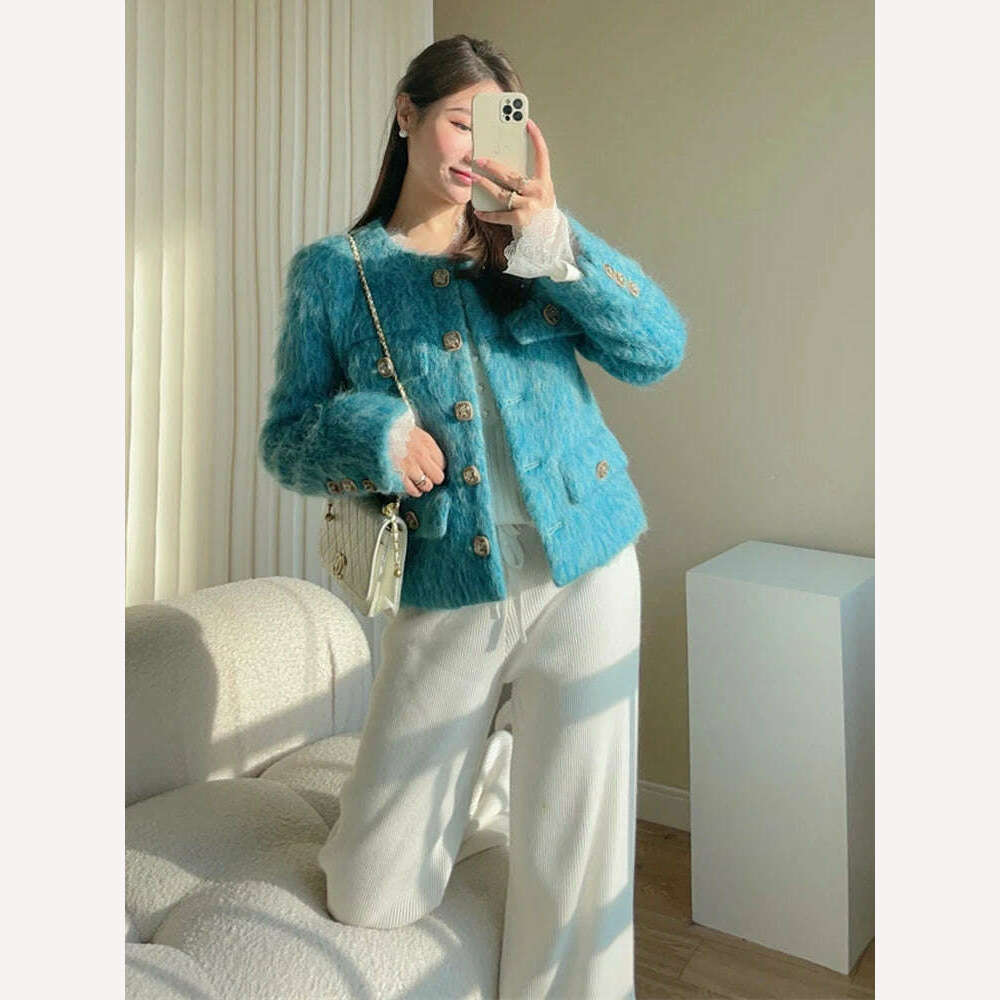 KIMLUD, PEIRESA High Quality Woolen Jacket For Women 2023 Winter New O Neck Long Sleeve Single Breasted Short Coat Office Lady Clothes, KIMLUD Womens Clothes