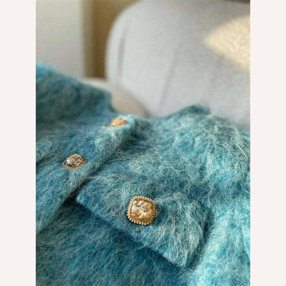 KIMLUD, PEIRESA High Quality Woolen Jacket For Women 2023 Winter New O Neck Long Sleeve Single Breasted Short Coat Office Lady Clothes, KIMLUD Womens Clothes