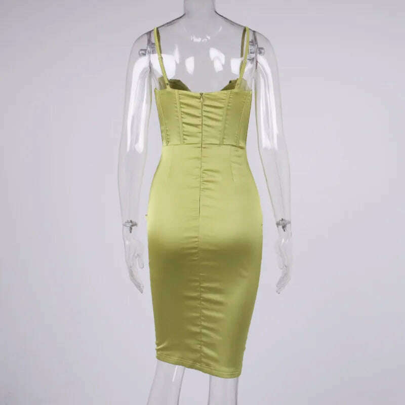 KIMLUD, Peling Fashion Satin Party White Dress Spaghetti Strap Padded Boned Zipper V- Neck Bodycon Dress Sexy Dresses For Women Vestidos, KIMLUD Womens Clothes