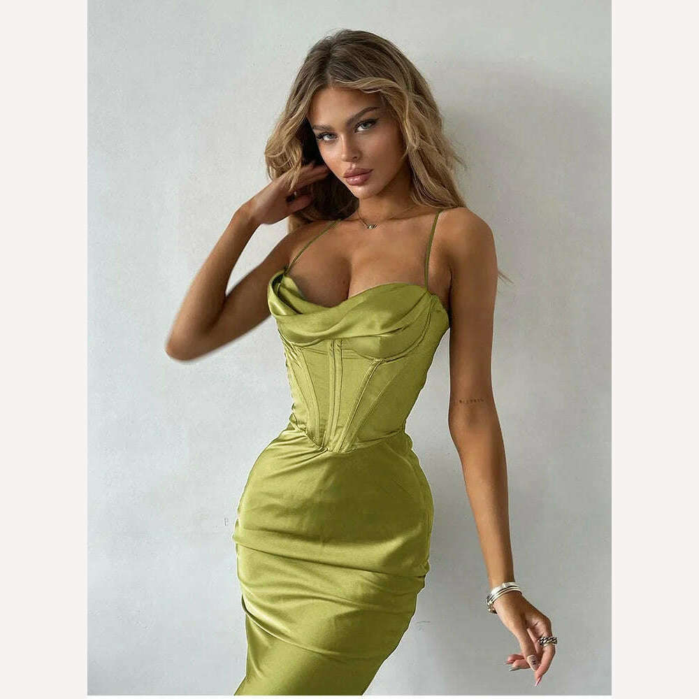 KIMLUD, Peling Fashion Satin Party White Dress Spaghetti Strap Padded Boned Zipper V- Neck Bodycon Dress Sexy Dresses For Women Vestidos, KIMLUD Womens Clothes