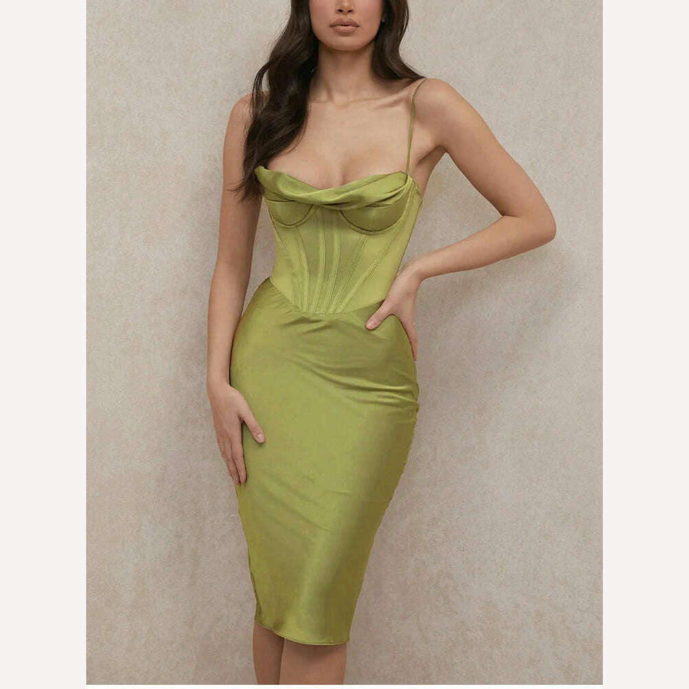 KIMLUD, Peling Fashion Satin Party White Dress Spaghetti Strap Padded Boned Zipper V- Neck Bodycon Dress Sexy Dresses For Women Vestidos, KIMLUD Womens Clothes