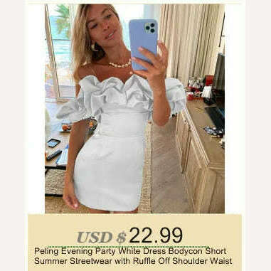 KIMLUD, Peling Satin Ruffles Sleeve 2023 Summer Dresses Backless Strapless Bodycon White Dress Short Sexy Party Dress Nightclub Vestidos, KIMLUD Womens Clothes