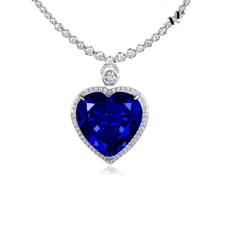 Pendant Necklace - Heart-Shaped Zircon Pendant - Sterling Silver | KIMLUD