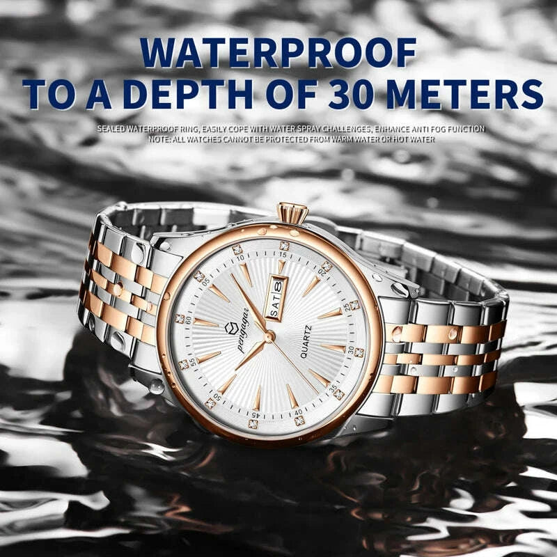 PENGAGAR Luxury Men's Watches Waterproof Stainless Steel Luminous Men Watch Date Chronograph High Quality Quartz Male Wristwatch