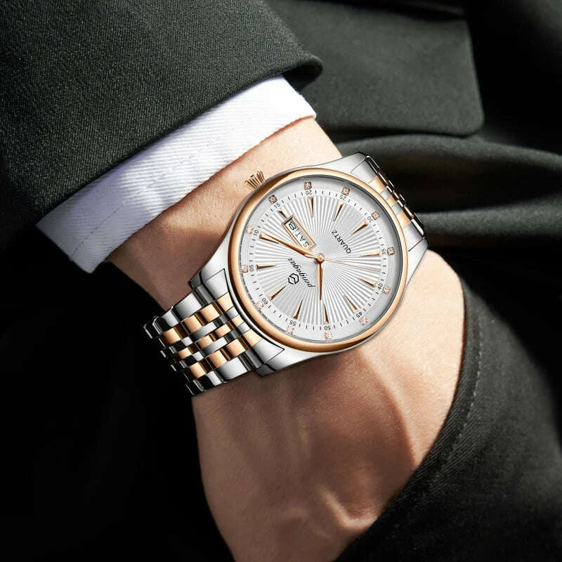 PENGAGAR Luxury Men's Watches Waterproof Stainless Steel Luminous Men Watch Date Chronograph High Quality Quartz Male Wristwatch