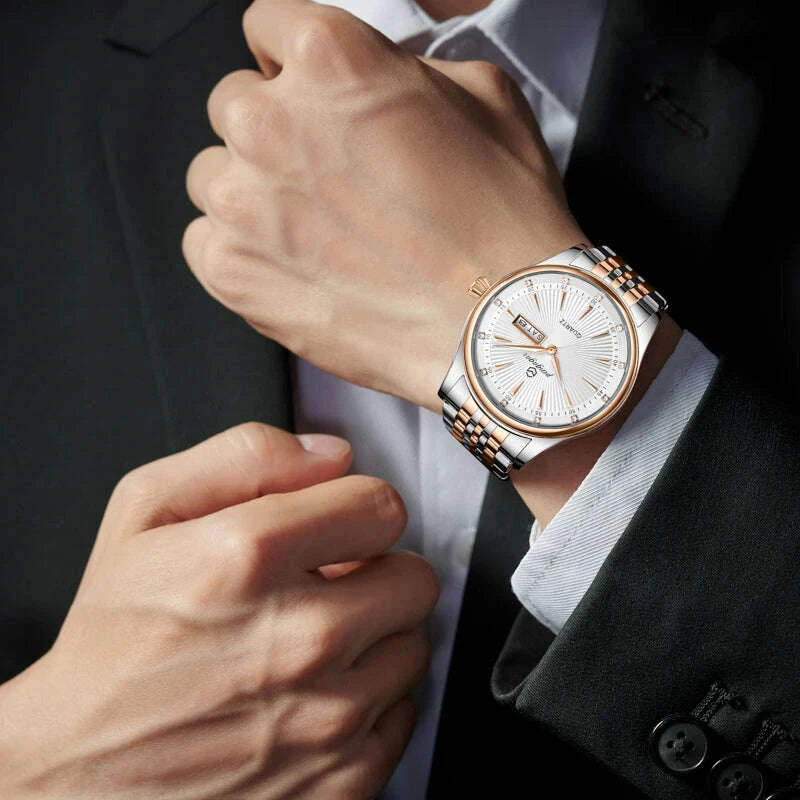 PENGAGAR Luxury Men's Watches Waterproof Stainless Steel Luminous Men Watch Date Chronograph High Quality Quartz Male Wristwatch