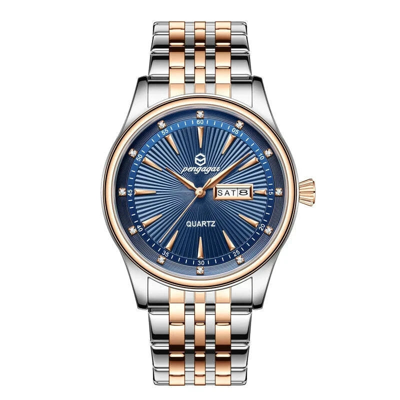 PENGAGAR Luxury Men's Watches Waterproof Stainless Steel Luminous Men Watch Date Chronograph High Quality Quartz Male Wristwatch