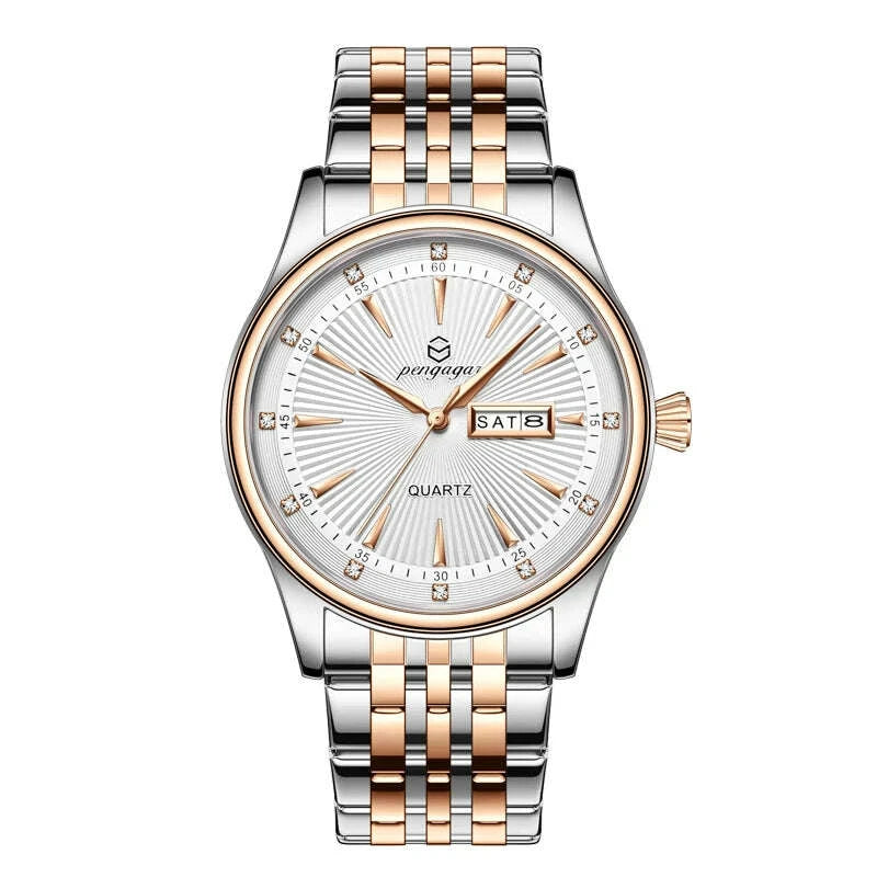 PENGAGAR Luxury Men's Watches Waterproof Stainless Steel Luminous Men Watch Date Chronograph High Quality Quartz Male Wristwatch