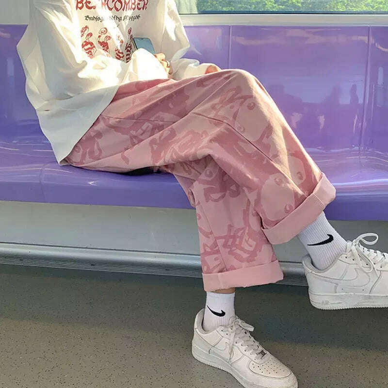 KIMLUD, Personality Street Apparel Wide Leg Pants Women Korean Fashion Loose Spring Autumn Design Sense Summer Thin Sweet Cool Ins Tide, Pink / S / China, KIMLUD APPAREL - Womens Clothes