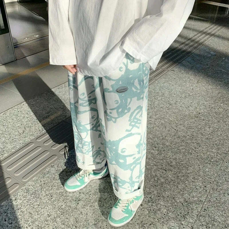 KIMLUD, Personality Street Apparel Wide Leg Pants Women Korean Fashion Loose Spring Autumn Design Sense Summer Thin Sweet Cool Ins Tide, Turquoise / S / China, KIMLUD APPAREL - Womens Clothes