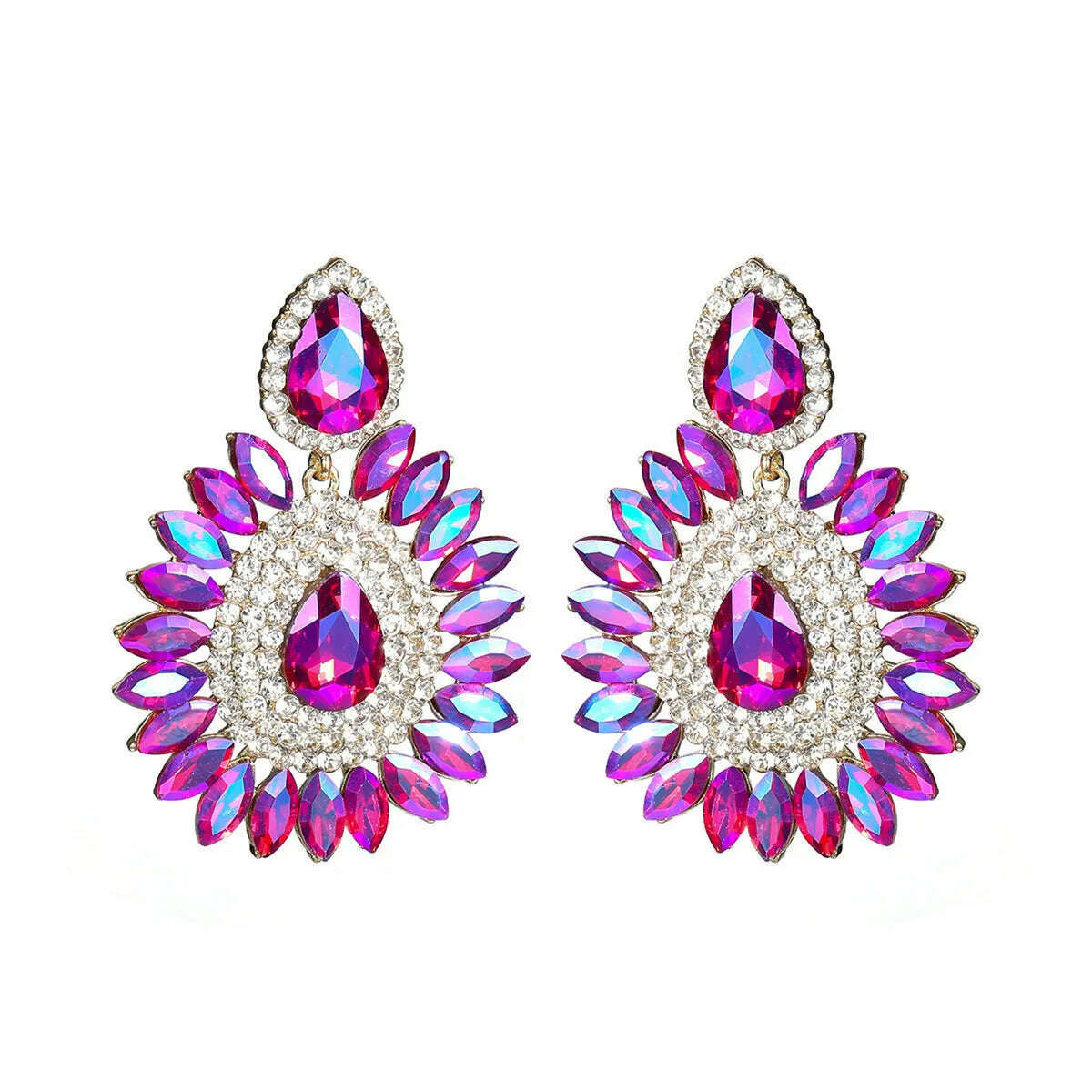 Personalized exaggerated colored glass rhinestone earrings female devil eye earrings - KIMLUD