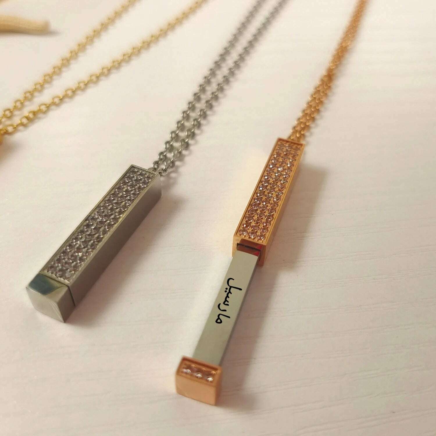 KIMLUD, Personalized Vertical Bar Engraved Name Necklace With Diamond 3D Bar Custom Jewelry Pull necklace Jewelry for Women Gift, KIMLUD Womens Clothes
