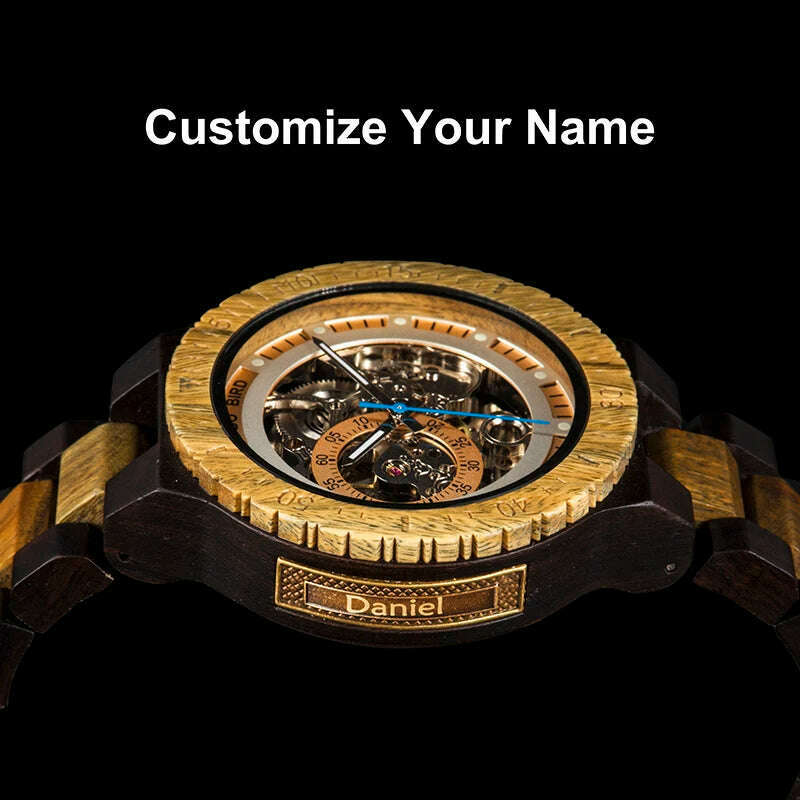KIMLUD, Personalized Watch Men BOBO BIRD Wood Automatic Watches Relogio Masculino Custom Anniversary Gifts for Him Free Engraving, R05-1 with your name / China, KIMLUD Womens Clothes