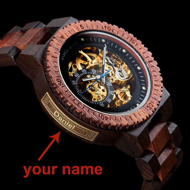 KIMLUD, Personalized Watch Men BOBO BIRD Wood Automatic Watches Relogio Masculino Custom Anniversary Gifts for Him Free Engraving, R05-2 with your name / China, KIMLUD Womens Clothes
