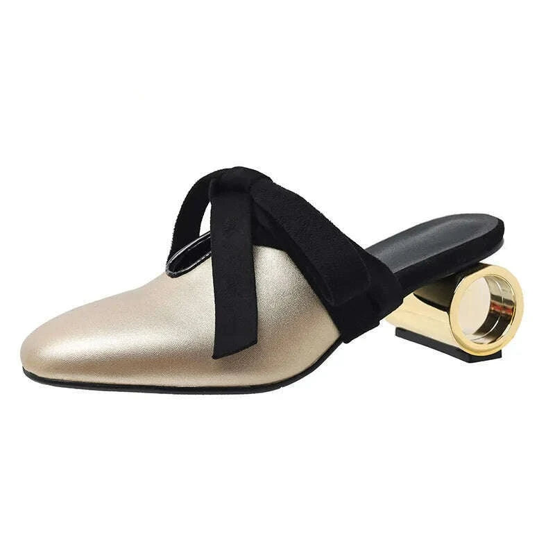 KIMLUD, Phoentin Women strange high heels Mules Shoes Brand Slingbacks cross tied pumps Summer Ladies sandals Fashion slippers FT2496, KIMLUD Womens Clothes