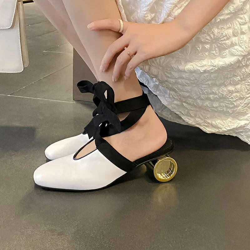 KIMLUD, Phoentin Women strange high heels Mules Shoes Brand Slingbacks cross tied pumps Summer Ladies sandals Fashion slippers FT2496, white / 5, KIMLUD Womens Clothes