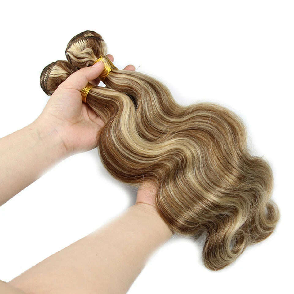 Piano Color P4/613 Highlight Bundles And 4X4 Closure Remy Body Wave Ash Blonde Colored Human Hair Weave With Highlights 3 - KIMLUD