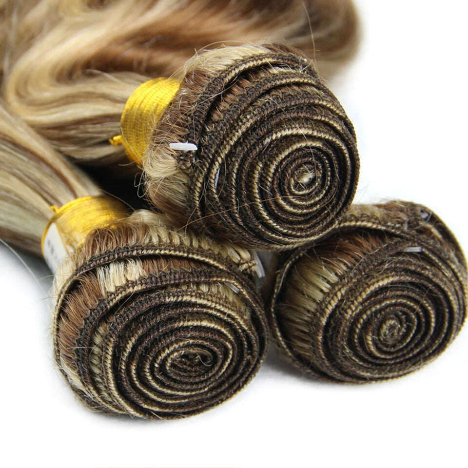 Piano Color P4/613 Highlight Bundles And 4X4 Closure Remy Body Wave Ash Blonde Colored Human Hair Weave With Highlights 3 - KIMLUD