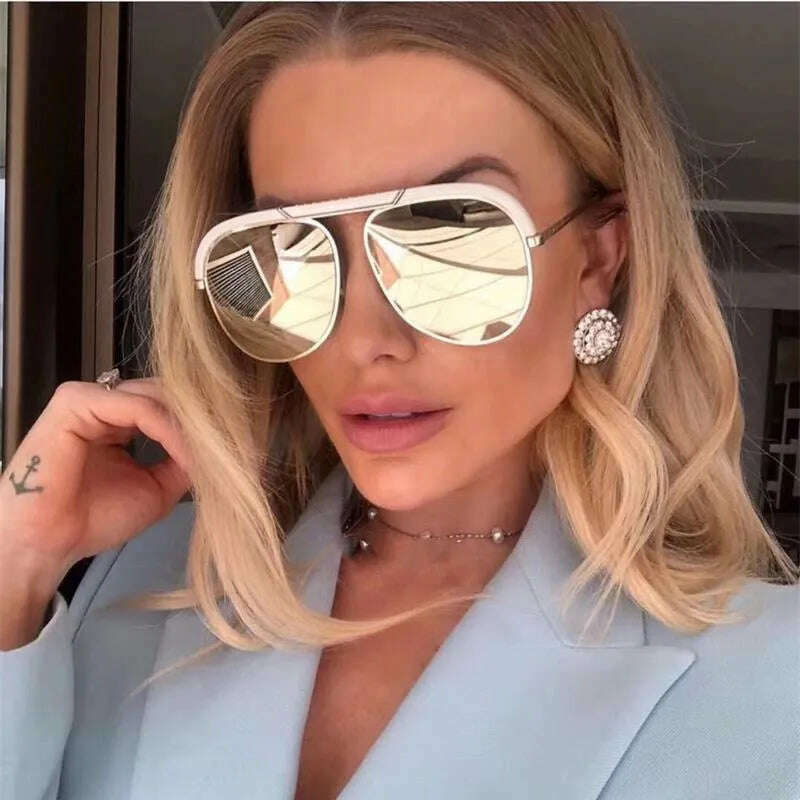 KIMLUD, Pilot Designer Oversized Sunglasses Luxury Brand Shades For Women Trendy White Glasses Vintage Retro Sun Glasses Mirror Oculos, KIMLUD Women's Clothes