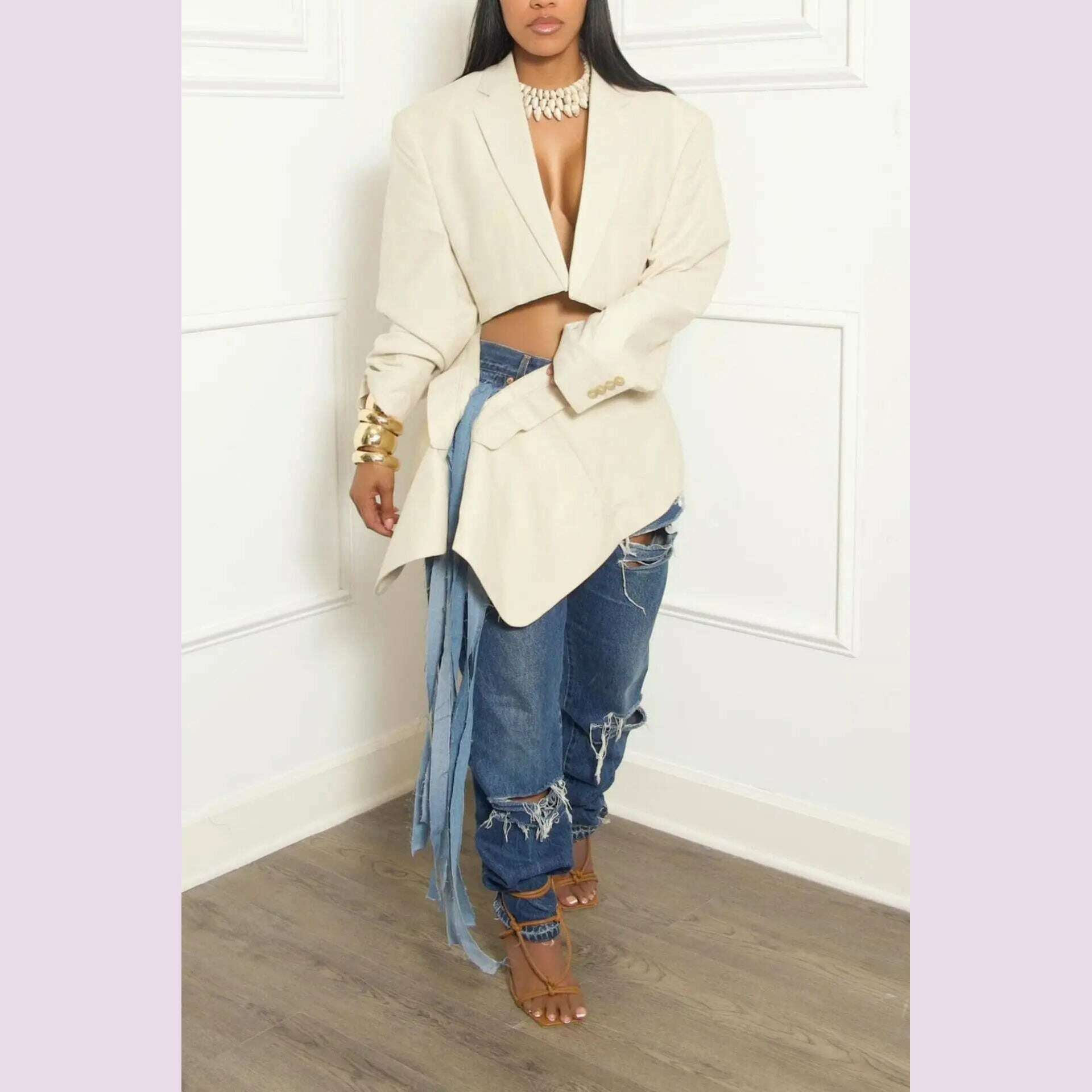 PinePear Women 2024 Autumn New Original Designer Crop Blazer Skirt Sets Denim Bandage Two Piece Outfits - KIMLUD