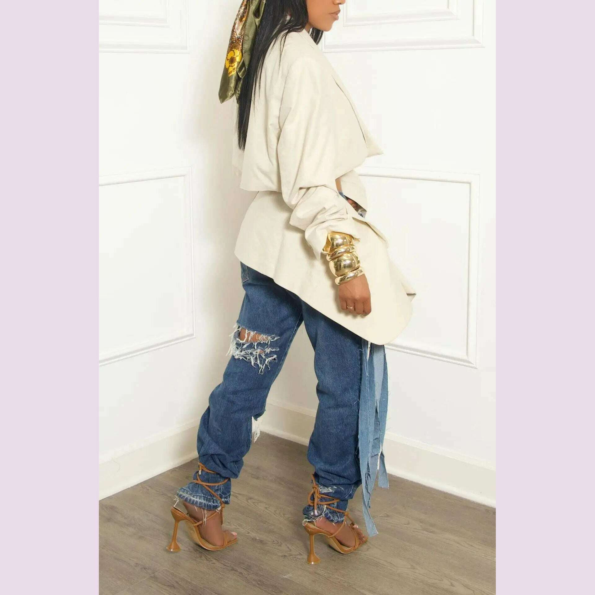 PinePear Women 2024 Autumn New Original Designer Crop Blazer Skirt Sets Denim Bandage Two Piece Outfits - KIMLUD