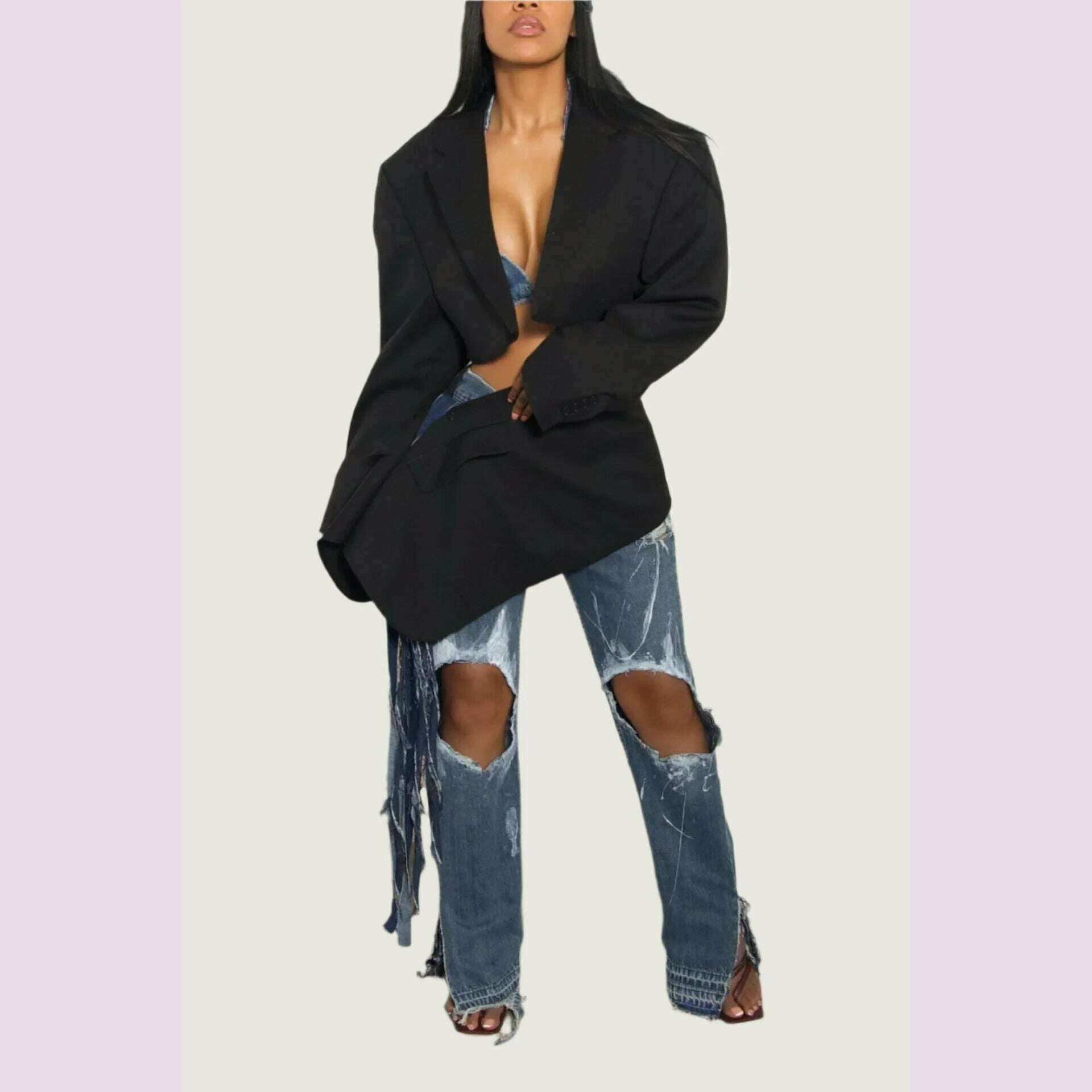 PinePear Women 2024 Autumn New Original Designer Crop Blazer Skirt Sets Denim Bandage Two Piece Outfits - KIMLUD