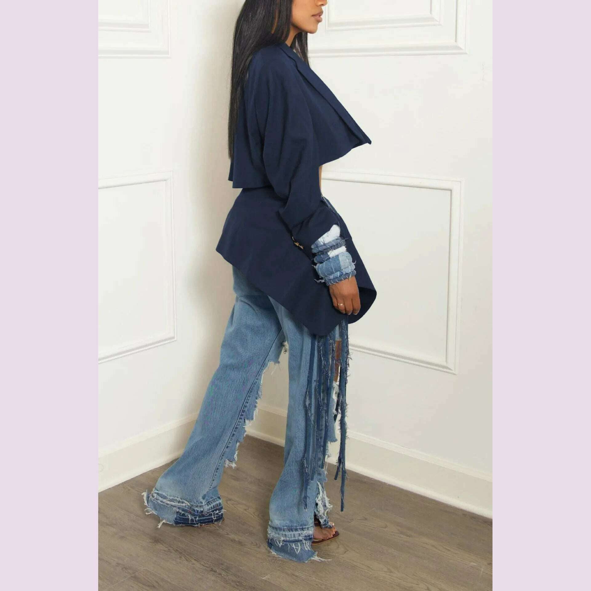 PinePear Women 2024 Autumn New Original Designer Crop Blazer Skirt Sets Denim Bandage Two Piece Outfits - KIMLUD