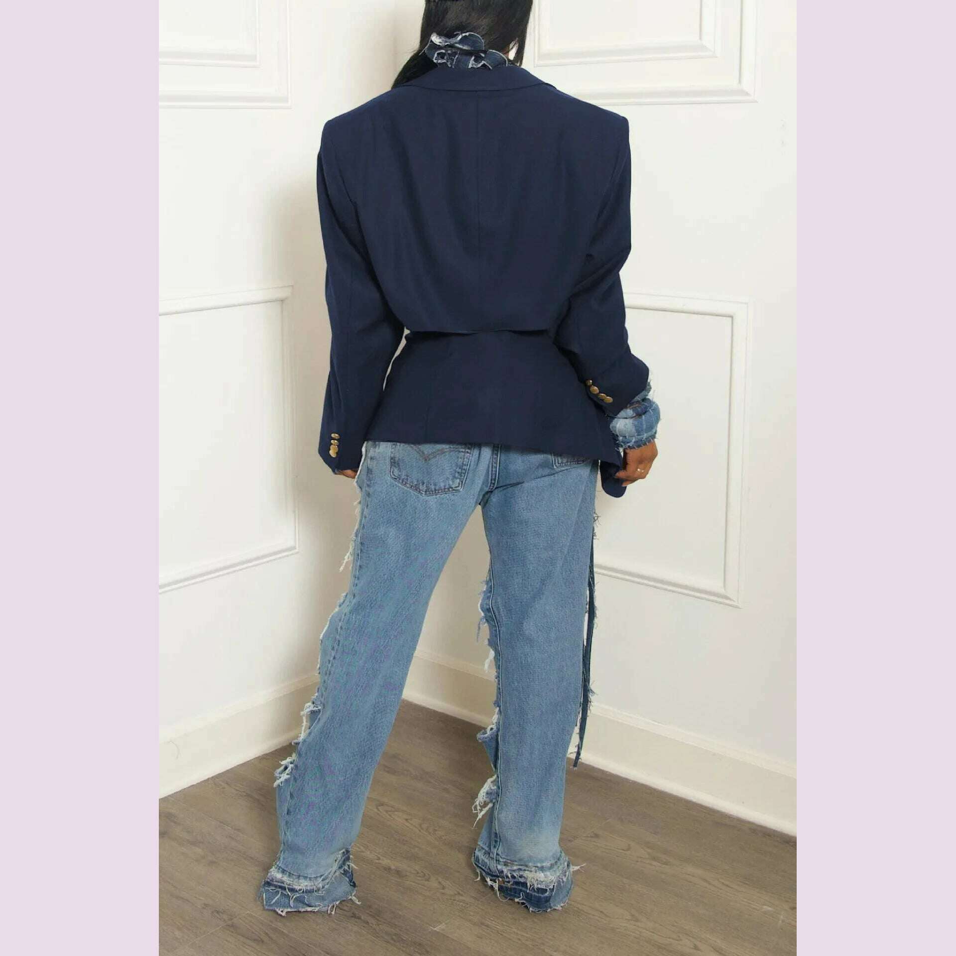 PinePear Women 2024 Autumn New Original Designer Crop Blazer Skirt Sets Denim Bandage Two Piece Outfits - KIMLUD