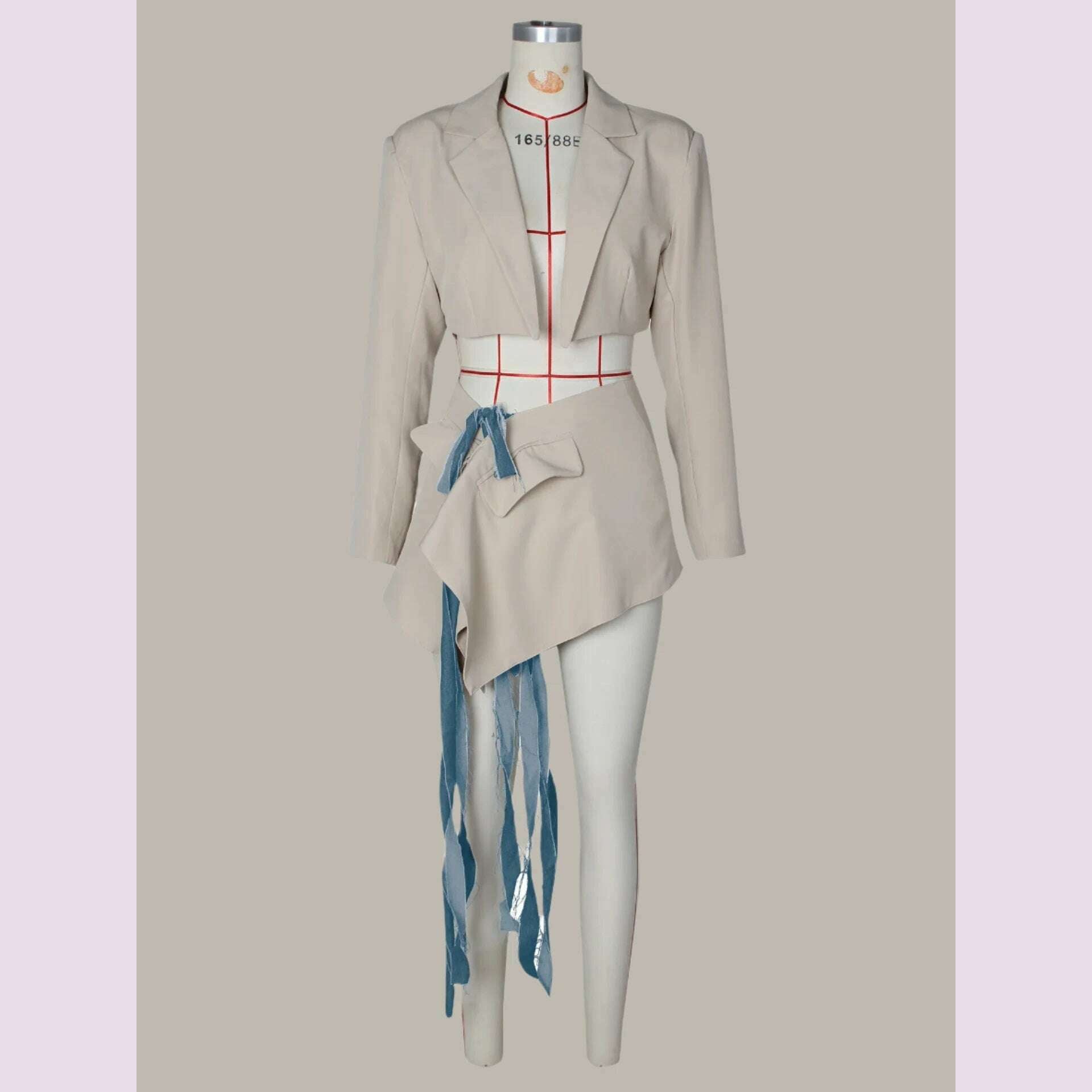 PinePear Women 2024 Autumn New Original Designer Crop Blazer Skirt Sets Denim Bandage Two Piece Outfits - KIMLUD