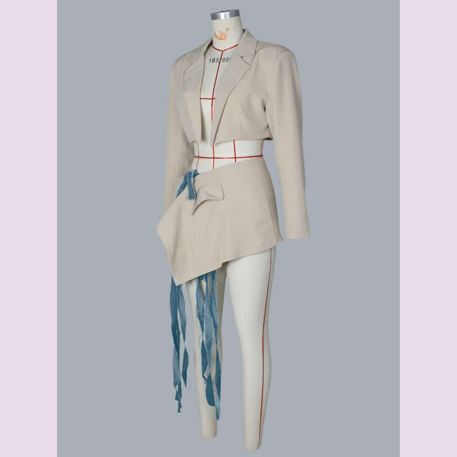 PinePear Women 2024 Autumn New Original Designer Crop Blazer Skirt Sets Denim Bandage Two Piece Outfits - KIMLUD