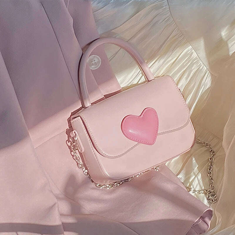 KIMLUD, Pink Heart Girly Small Square Shoulder Bag Fashion Love Women Tote Purse Handbags Female Chain Top Handle Messenger Bags Gift, KIMLUD Womens Clothes