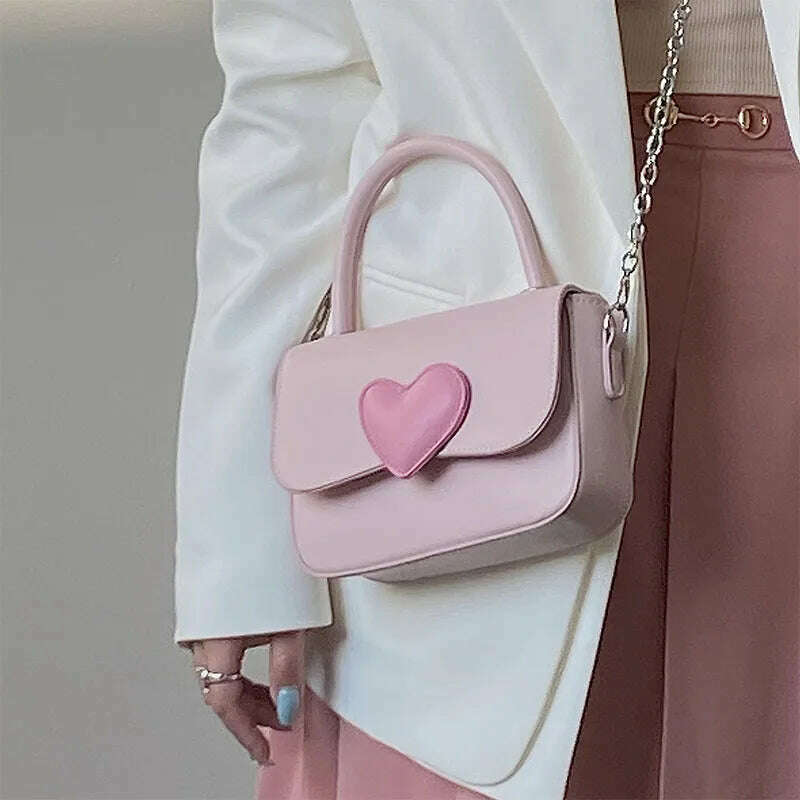 KIMLUD, Pink Heart Girly Small Square Shoulder Bag Fashion Love Women Tote Purse Handbags Female Chain Top Handle Messenger Bags Gift, Pink, KIMLUD Womens Clothes