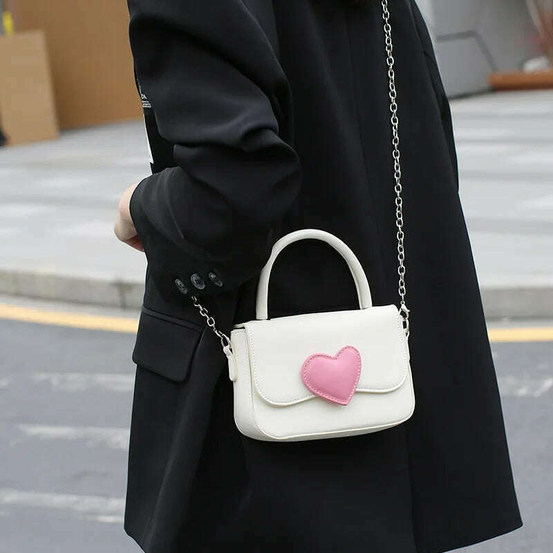 KIMLUD, Pink Heart Girly Small Square Shoulder Bag Fashion Love Women Tote Purse Handbags Female Chain Top Handle Messenger Bags Gift, White, KIMLUD Womens Clothes