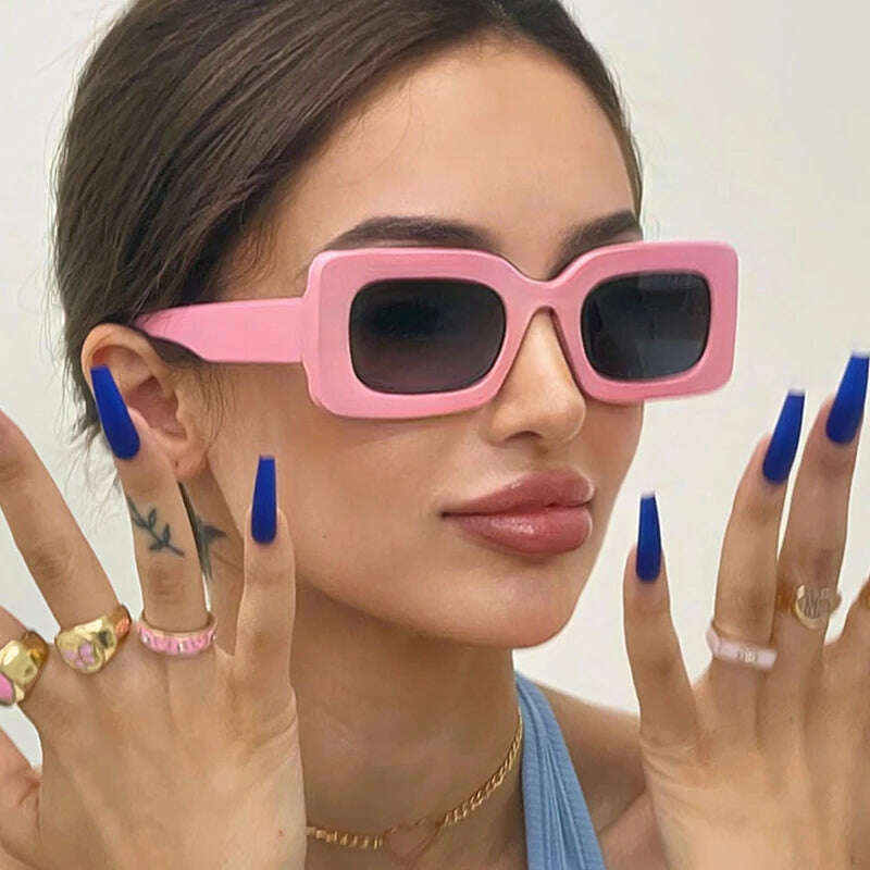 Pink Purple Square Sunglasses Women Small Frame Jelly Color Sun Glasses UV400 Protection Shades Party Decoration Female Eyewear - KIMLUD