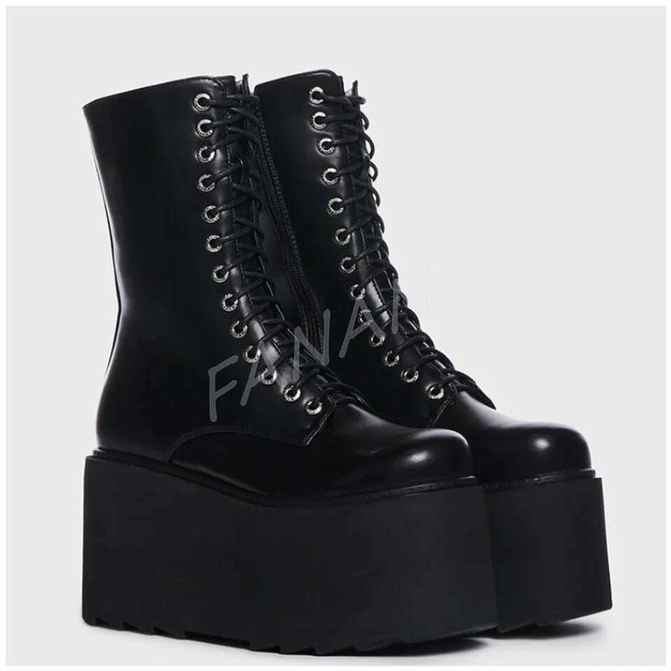 KIMLUD, Pink Red Platform Punk Boots Heart Decor Flock Flat High Heel Shoes for Women High heel High Heels 2023 New Zapatos Para Mujere, KIMLUD Womens Clothes