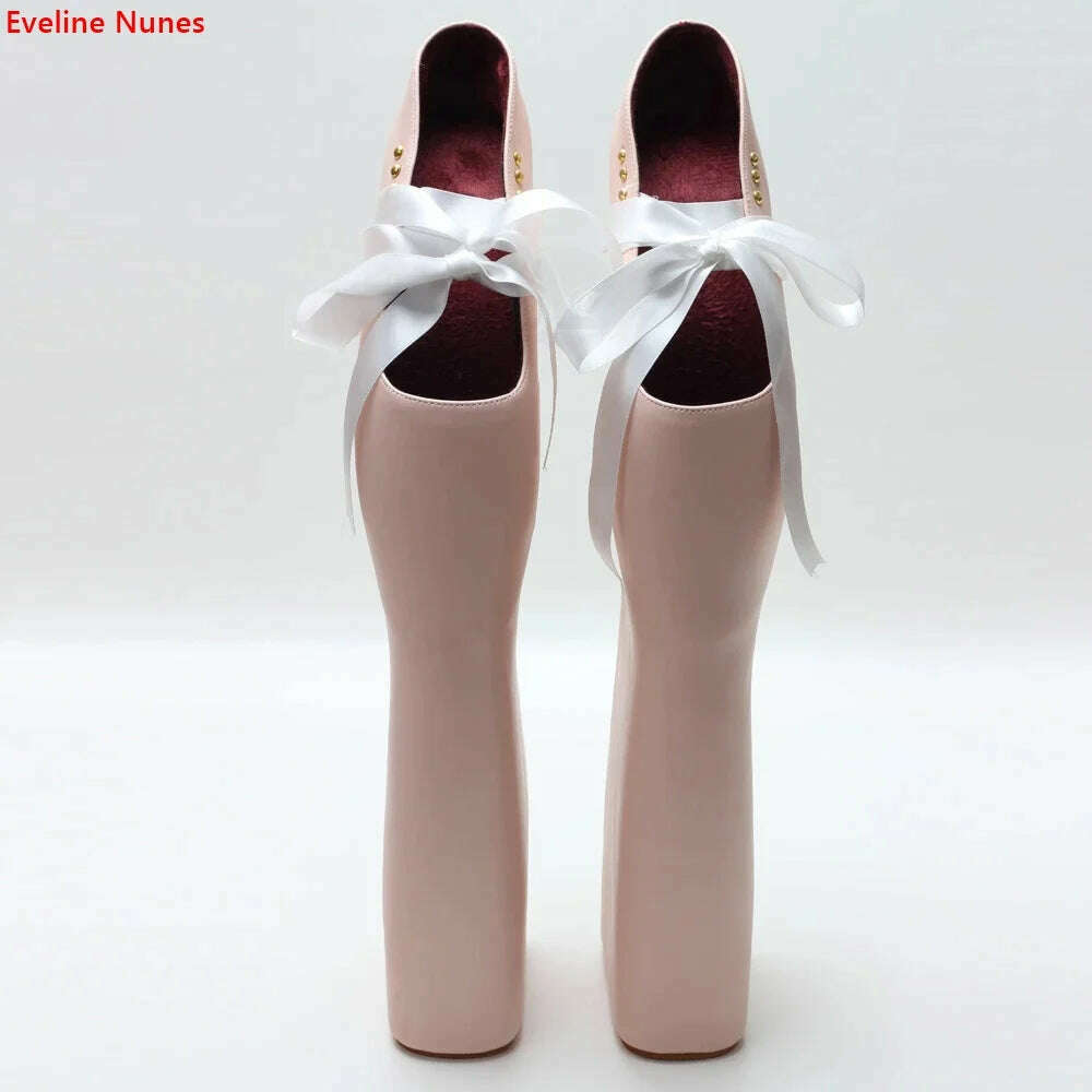 Platform Art Photo Pumps Women's 2024 Summer Solid Round Toe 38cm Super High Heel Lace Up Fashion Sexy Hollow Cosplay Shoes - KIMLUD