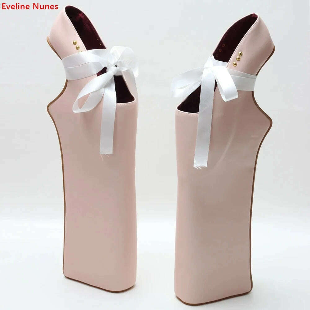 Platform Art Photo Pumps Women's 2024 Summer Solid Round Toe 38cm Super High Heel Lace Up Fashion Sexy Hollow Cosplay Shoes - KIMLUD