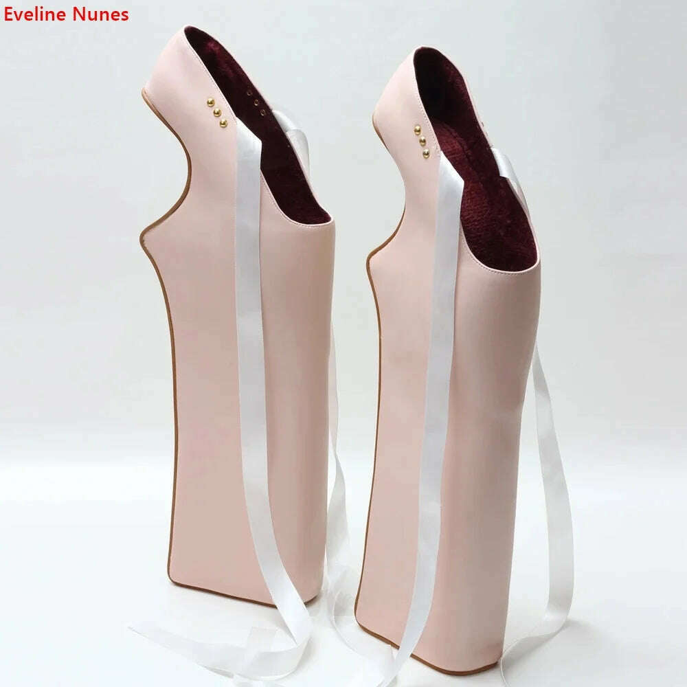 Platform Art Photo Pumps Women's 2024 Summer Solid Round Toe 38cm Super High Heel Lace Up Fashion Sexy Hollow Cosplay Shoes - KIMLUD