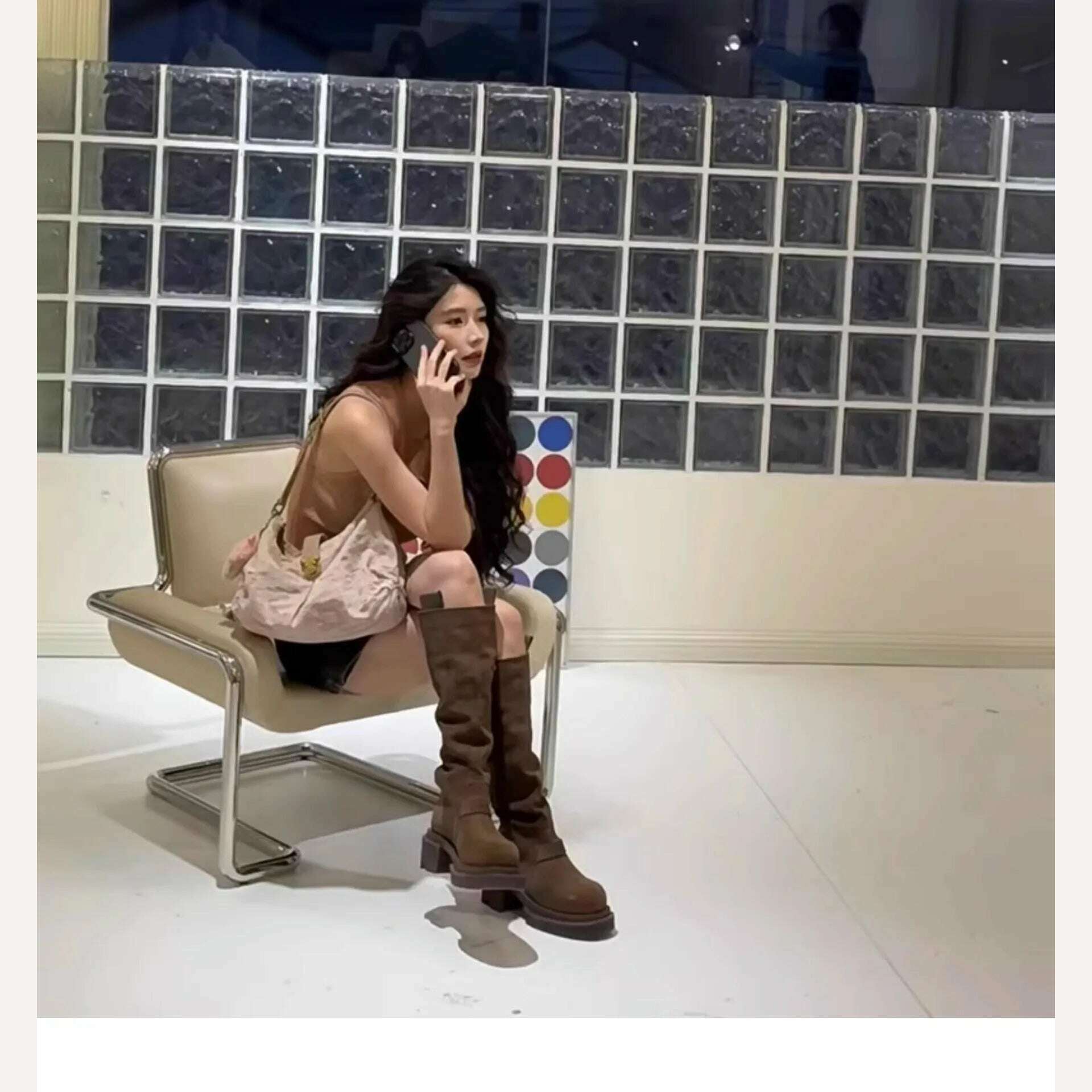 KIMLUD, Platform Combat Boots Zip Chuny Heel Buckle Vintage Fashion Casual Luxury Designer Western Mid Calf Boots Shoes Woman, KIMLUD Womens Clothes