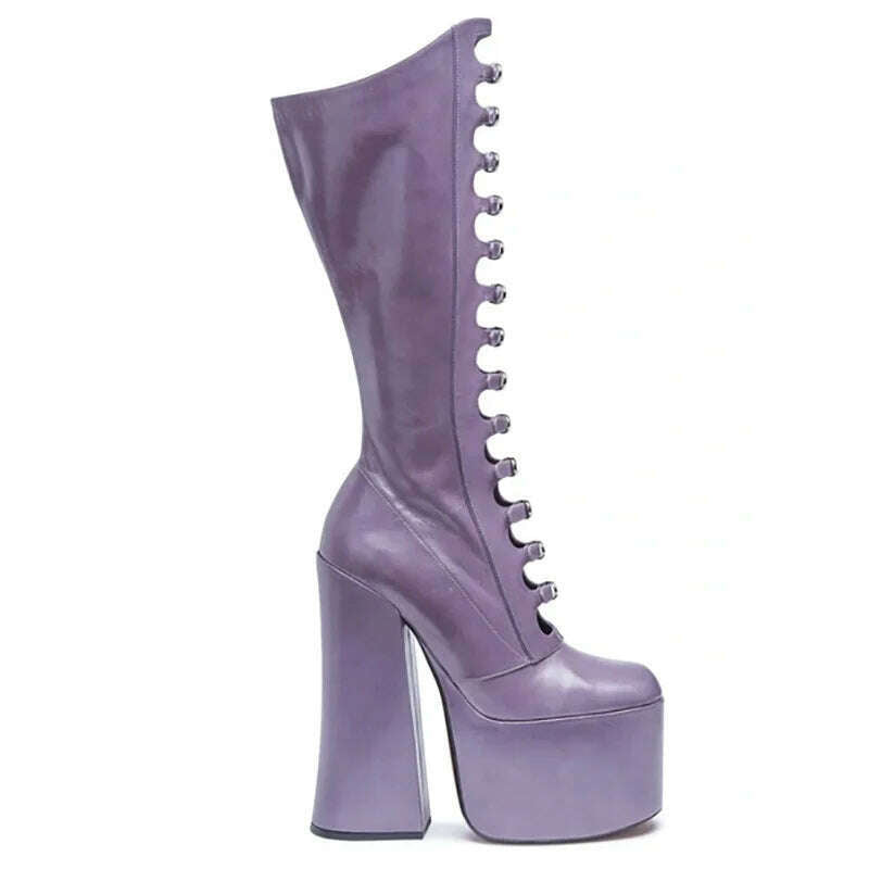KIMLUD, Platform High Heel Womens Boots 2022 Winter Luxury Sexy Nightclub Stage Runway Women Shoes Elegant Punk Women Knee High Boots, KIMLUD Womens Clothes