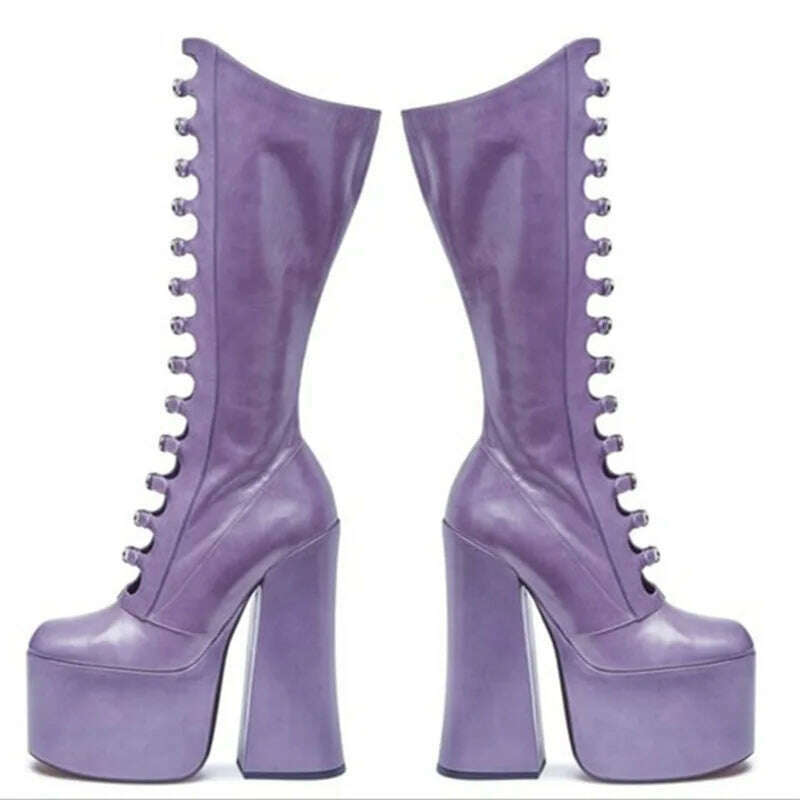 KIMLUD, Platform High Heel Womens Boots 2022 Winter Luxury Sexy Nightclub Stage Runway Women Shoes Elegant Punk Women Knee High Boots, KIMLUD Womens Clothes