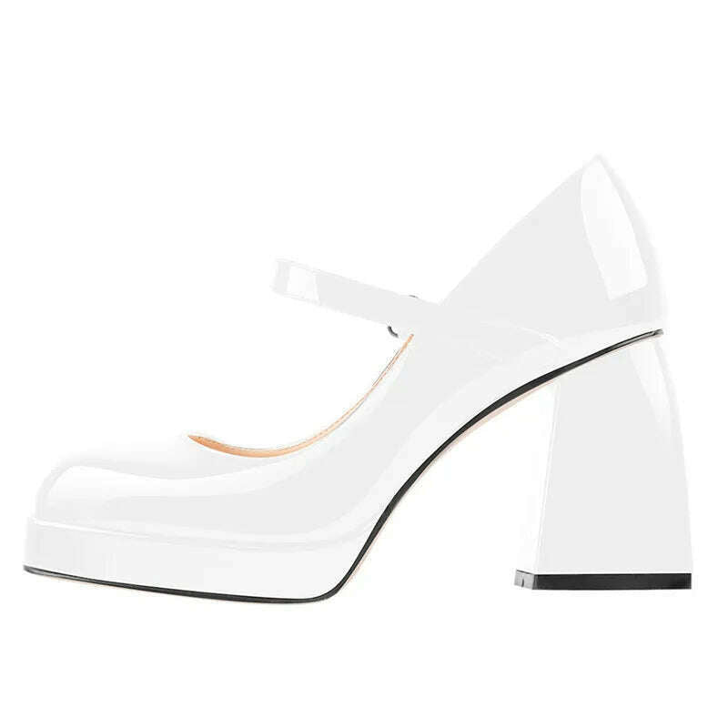 KIMLUD, Platform Lolita Style Summer Pumps for Ladies Hook Solid Large Size 46 Quare Heel Shoes Dress Round Toe Casual Breathable Shoes, WHITE / 35, KIMLUD APPAREL - Womens Clothes