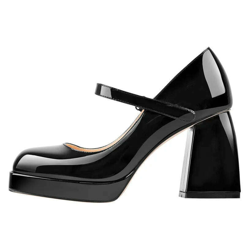 KIMLUD, Platform Lolita Style Summer Pumps for Ladies Hook Solid Large Size 46 Quare Heel Shoes Dress Round Toe Casual Breathable Shoes, black / 35, KIMLUD APPAREL - Womens Clothes